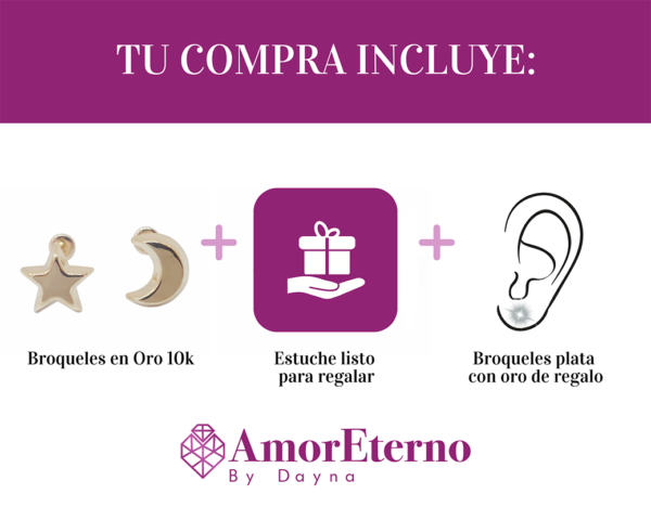 Amor Eterno - Broqueles Luna Estrella Basic / Aretes Oro 10k - Imagen 6