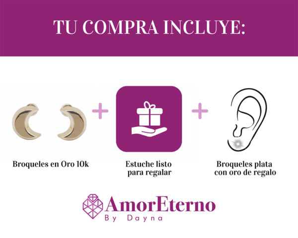 Amor Eterno - Broqueles Luna Basic / Aretes Oro 10k - Imagen 6