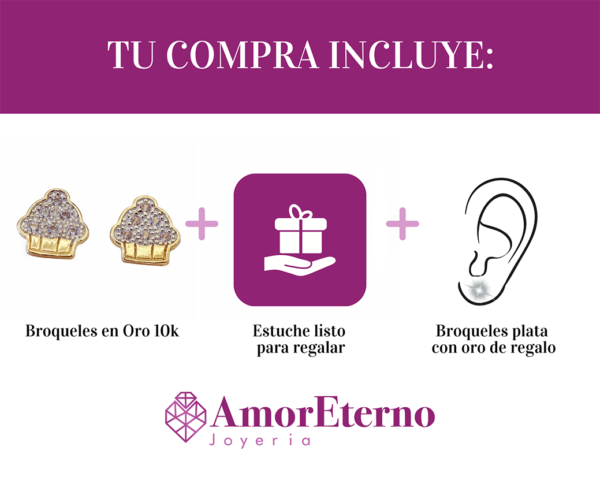 Amor Eterno - Broqueles Cupcake / Aretes / Oro Sólido 10k - Imagen 9