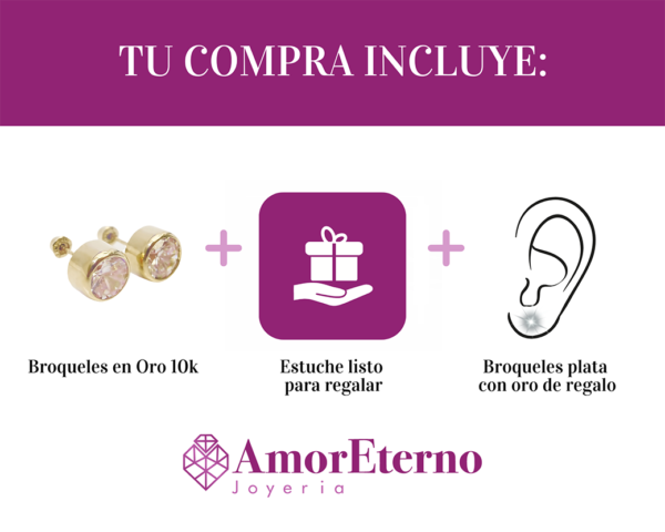 Amor Eterno - Broqueles Tambor 6mm / Aretes / Oro 10k / Amarillo - Imagen 8