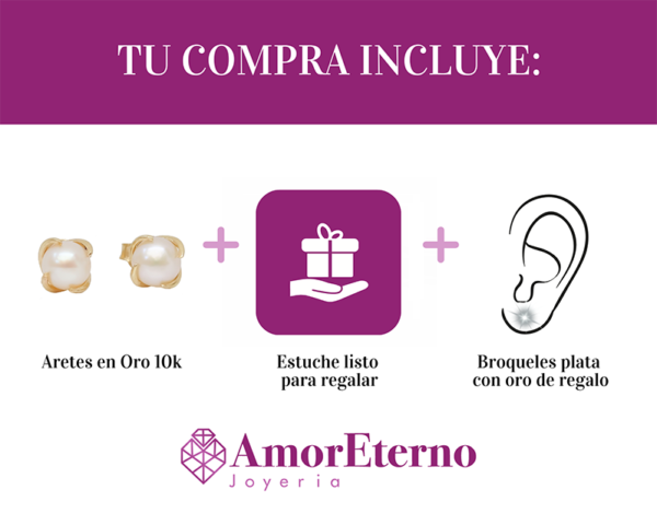 Amor Eterno - Perla Espiral Ch Aretes Con Mariposa Oro 10k - Imagen 8