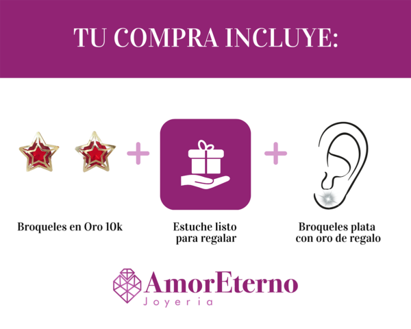 Amor Eterno - Broqueles Estrella Tecno / Aretes / Oro 10k - Imagen 9