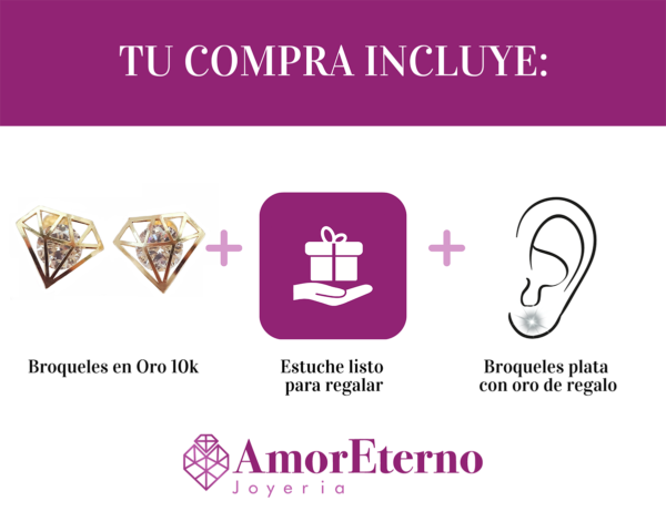 Amor Eterno - Broqueles Diamante / Aretes / Oro 10k - Imagen 9