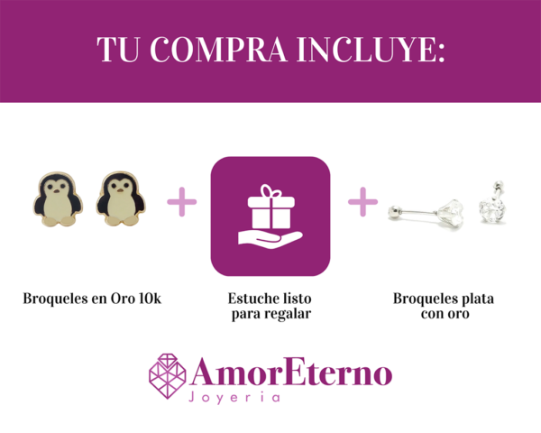 Amor Eterno - Broqueles Deluxe Pinguinos / Aretes / Oro 10k - Imagen 8