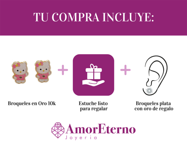 Amor Eterno - Broqueles Aretes / Hello Kitty / Oro 10k - Imagen 9