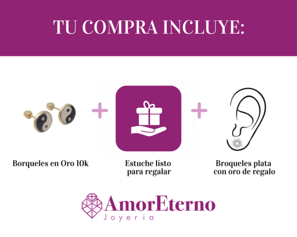 Amor Eterno - Broqueles Ying Yang / Aretes / Oro 10k - Imagen 8