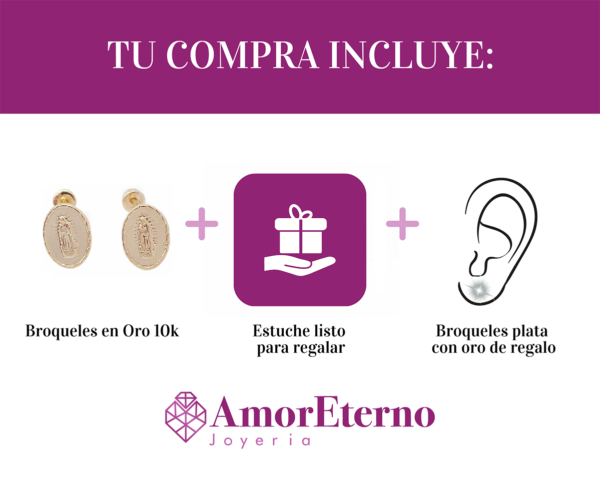 Amor Eterno - Broqueles Virgen / Aretes / Oro 10k + Regalo - Imagen 9