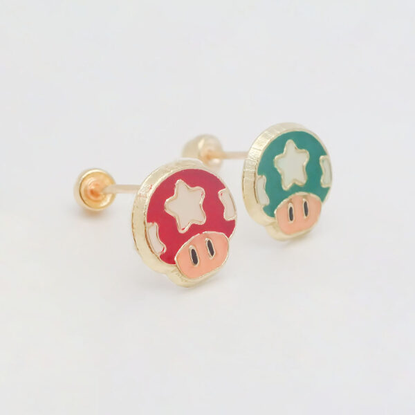 Amor Eterno - Broqueles Mario Bros / Aretes Oro 10k -Toad - Imagen 5