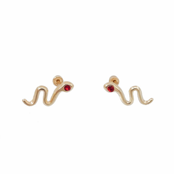 Amor Eterno - Broqueles Serpiente Vibora / Aretes / Oro 10k / Rojo