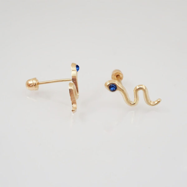 Amor Eterno - Broqueles Serpiente Vibora / Aretes / Oro 10k / Azul - Imagen 5