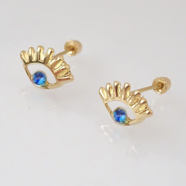 Amor Eterno - Broqueles / Ojo Turco Resaque Aretes Azul / Oro 10k - Imagen 6