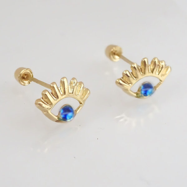 Amor Eterno - Broqueles / Ojo Turco Resaque Aretes Azul / Oro 10k - Imagen 4