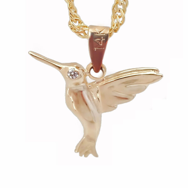 Amor Eterno - Dije Colibrí Oro Sólido 14k + Cadena Regalo