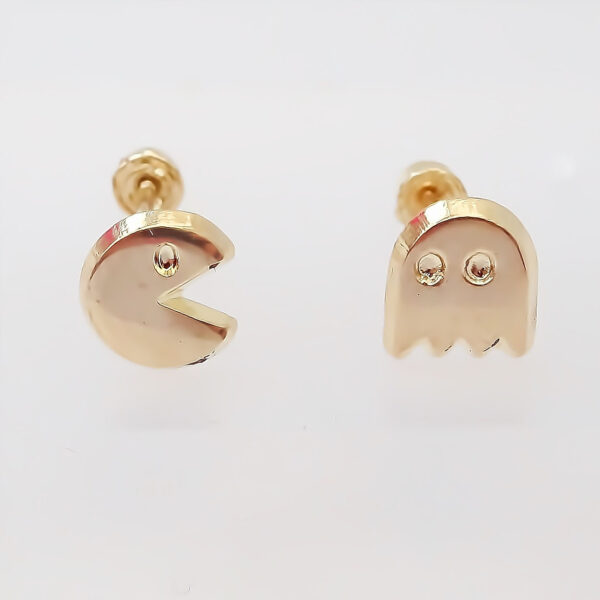 Amor Eterno - Broqueles Par Pacman Fantasma Aretes / Oro 10k - Imagen 4