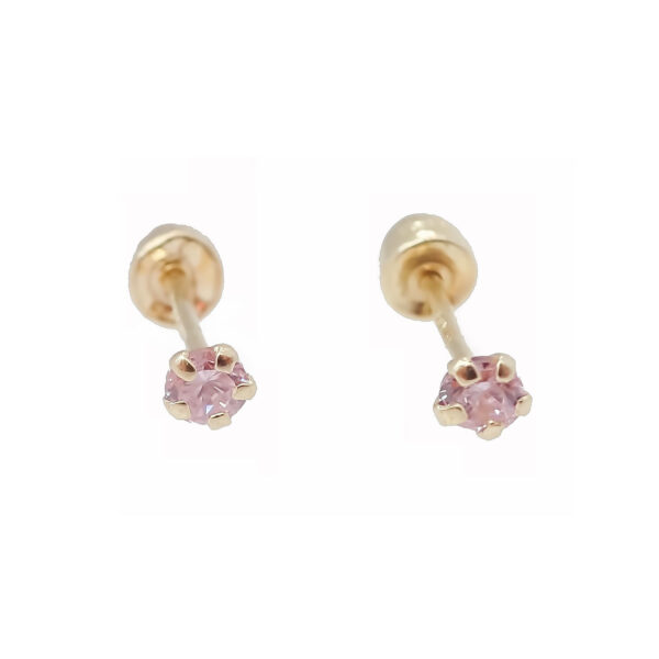 Amor Eterno - Broqueles Recto Mini Bebé / Aretes / Oro 10k / Rosa