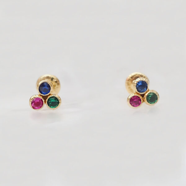 Amor Eterno - Broqueles Mini Trébol / Aretes / Oro 10k / Multicolor - Imagen 4