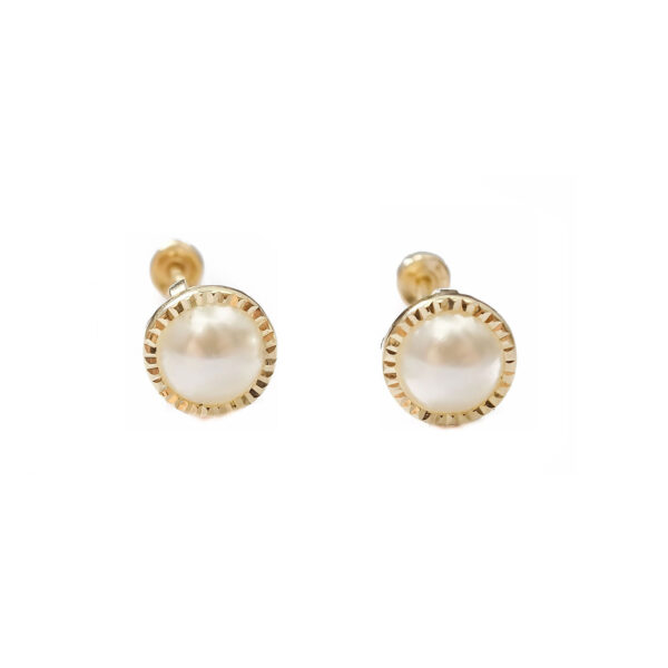 Amor Eterno - Broqueles Perla Facetada Mini Aretes Oro 10k