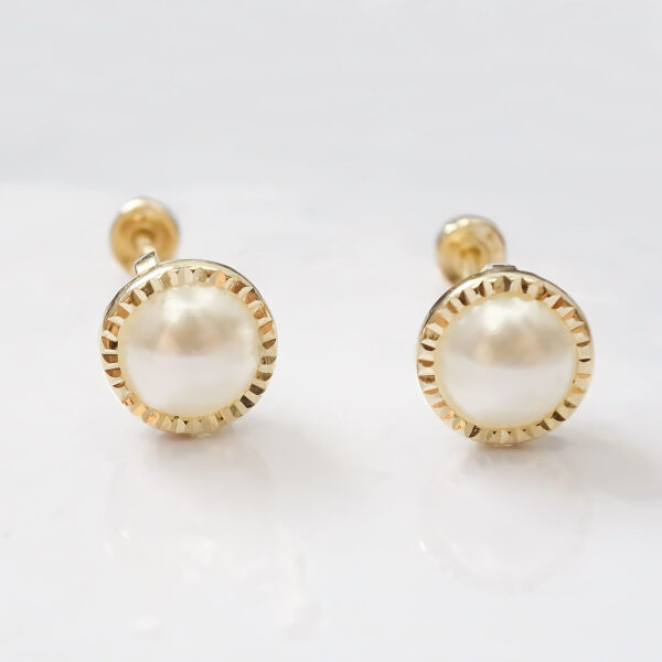 Amor Eterno - Broqueles Perla Facetada Mini Aretes Oro 10k - Imagen 5