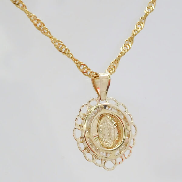 Amor Eterno - Medalla Virgen Flor Oro Sólido + Cadena Regalo - Imagen 4