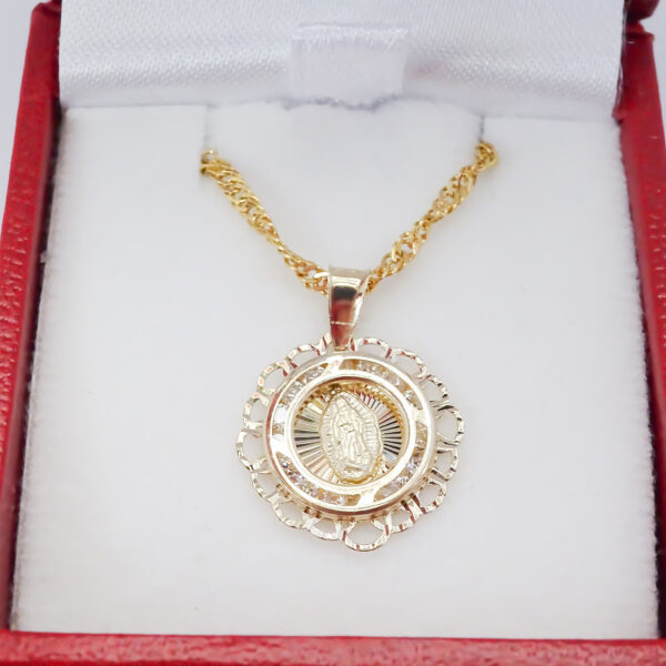 Amor Eterno - Medalla Virgen Flor Oro Sólido + Cadena Regalo - Imagen 7