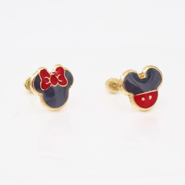 Amor Eterno - Broqueles Disney Mickey Minnie Aretes Oro 10k - Imagen 4