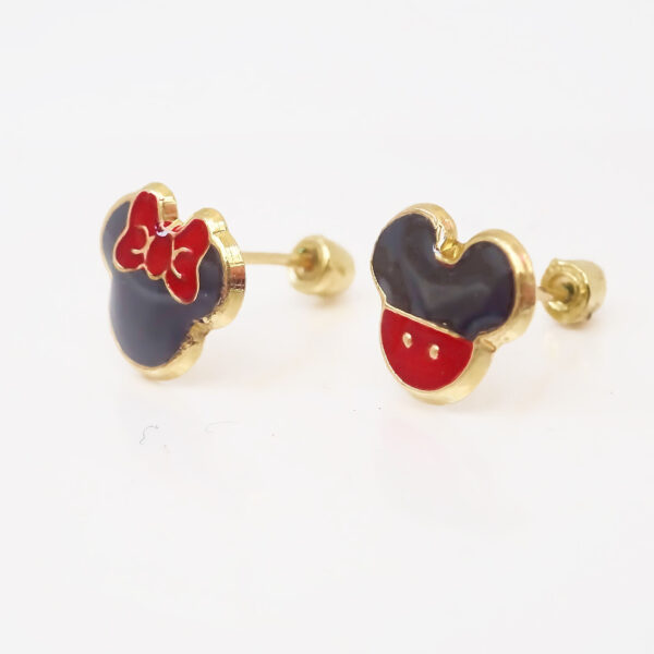 Amor Eterno - Broqueles Disney Mickey Minnie Aretes Oro 10k - Imagen 6