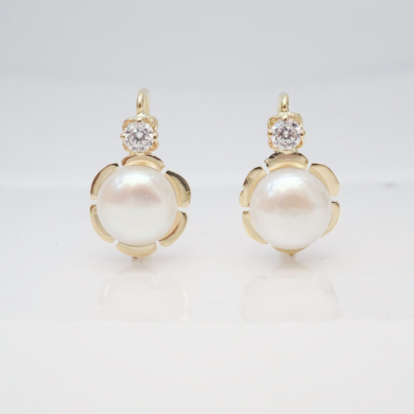 Amor Eterno - Arracada Flor Perla Diamante Aretes / Oro 10k - Imagen 4