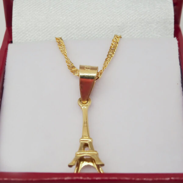 Amor Eterno - Dije De Torre Eiffel En Oro 10k Solido Amarillo + Cadena de Regalo - Imagen 5