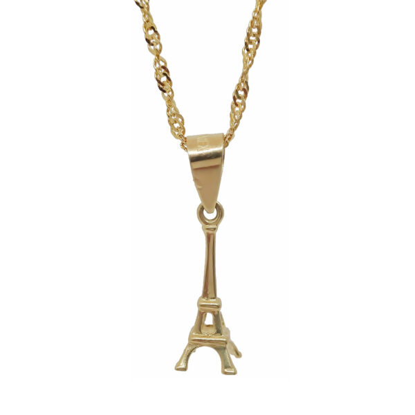 Amor Eterno - Dije De Torre Eiffel En Oro 10k Solido Amarillo + Cadena de Regalo