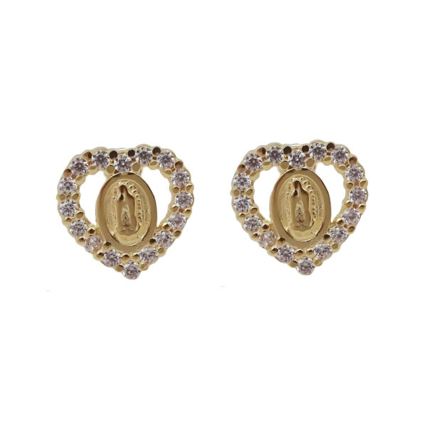 Amor Eterno - Broqueles Virgen Corazón / Aretes / Oro 10k