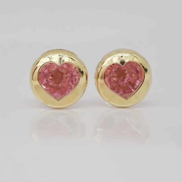 Amor Eterno - Broqueles Bisel Corazón / Aretes / Oro 10k / Rosa - Imagen 4