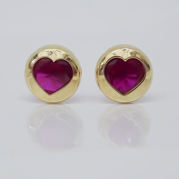 Amor Eterno - Broqueles Bisel Corazón / Aretes / Oro 10k / Fucsia - Imagen 4