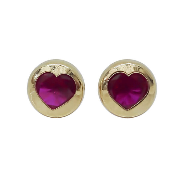 Amor Eterno - Broqueles Bisel Corazón / Aretes / Oro 10k / Fucsia