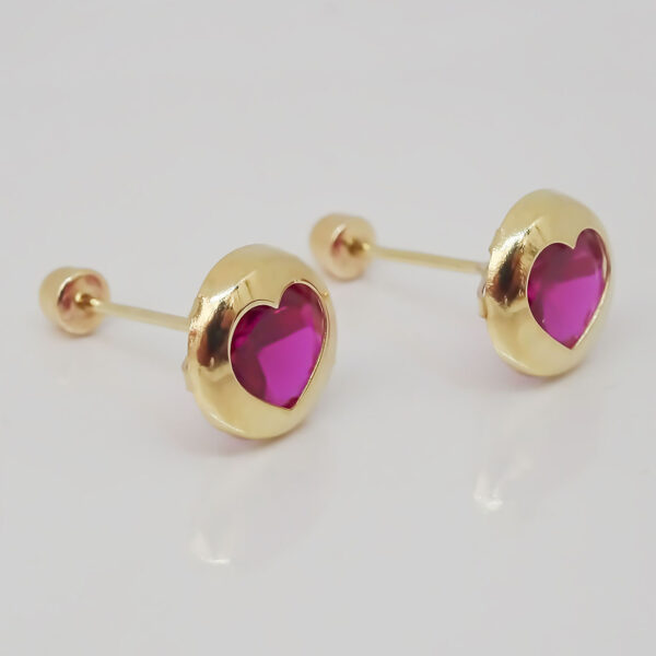 Amor Eterno - Broqueles Bisel Corazón / Aretes / Oro 10k / Fucsia - Imagen 5