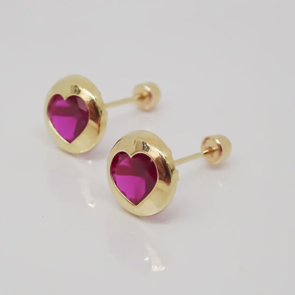 Amor Eterno - Broqueles Bisel Corazón / Aretes / Oro 10k / Fucsia - Imagen 7