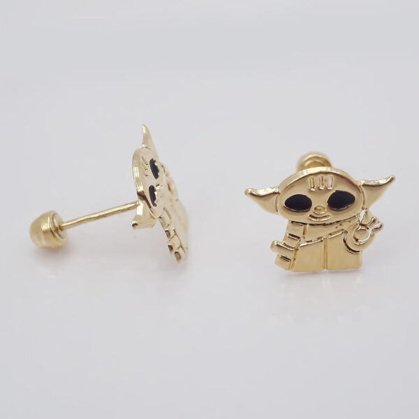 Amor Eterno - Broqueles Aretes Star Wars Yoda Grogu Oro 10k - Imagen 6