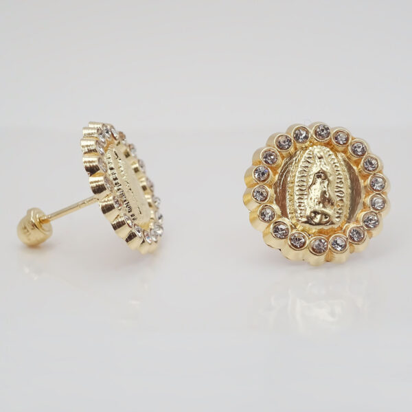 Amor Eterno - Broqueles Aretes Virgen Guadalupe 18p Oro 10k - Imagen 6