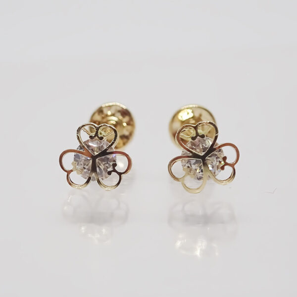 Amor Eterno - Broqueles Aretes Piercing / Bebé Mini Oro 14k / Trébol Corazón - Imagen 4