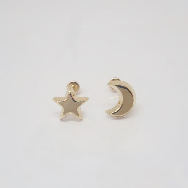 Amor Eterno - Broqueles Luna Estrella Basic / Aretes Oro 10k - Imagen 4