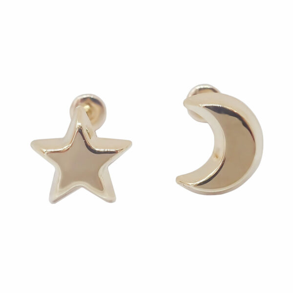 Amor Eterno - Broqueles Luna Estrella Basic / Aretes Oro 10k