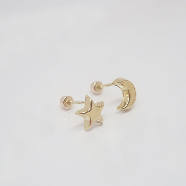 Amor Eterno - Broqueles Luna Estrella Basic / Aretes Oro 10k - Imagen 3