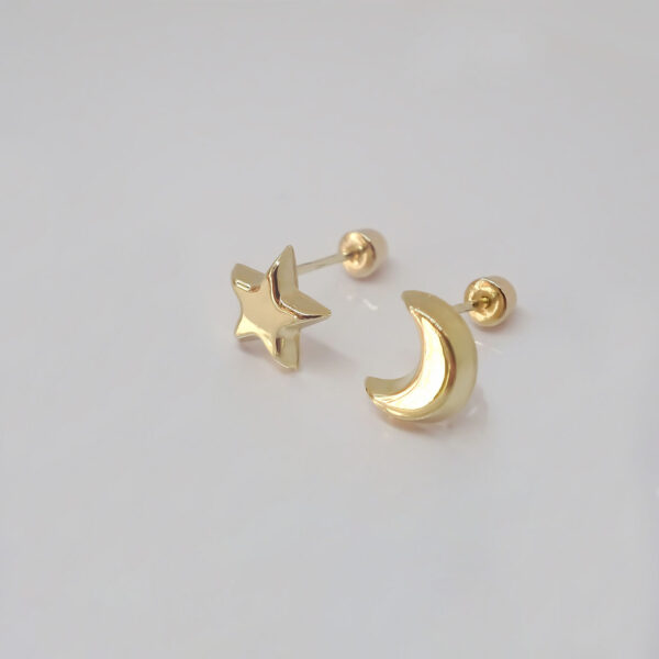 Amor Eterno - Broqueles Luna Estrella Basic / Aretes Oro 10k - Imagen 5