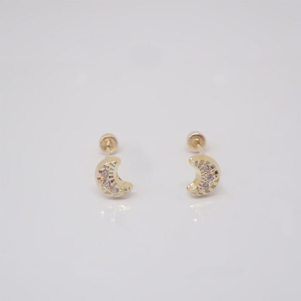 Amor Eterno - Broqueles Luna Mini Diamantes / Aretes Oro 10k - Imagen 3