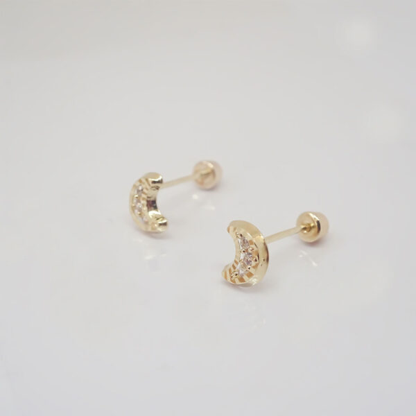 Amor Eterno - Broqueles Luna Mini Diamantes / Aretes Oro 10k - Imagen 6