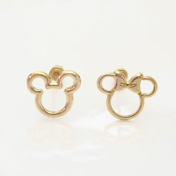 Amor Eterno - Broqueles Disney Silueta Mickey - Minnie Aretes / Oro 10k - Imagen 4