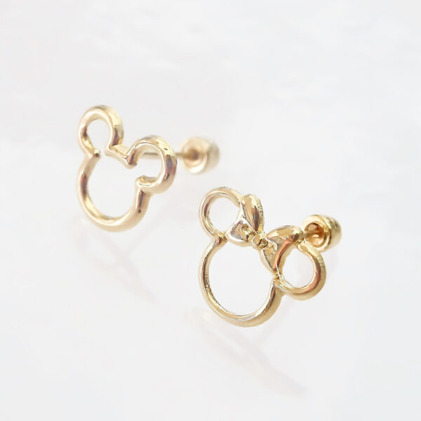 Amor Eterno - Broqueles Disney Silueta Mickey - Minnie Aretes / Oro 10k - Imagen 7