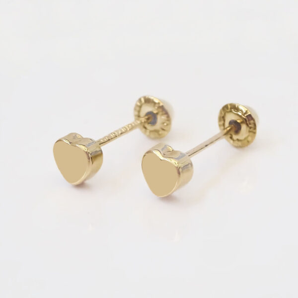 Amor Eterno - Broqueles Corazón Espejo 3mm Aretes Oro 10k - Imagen 6