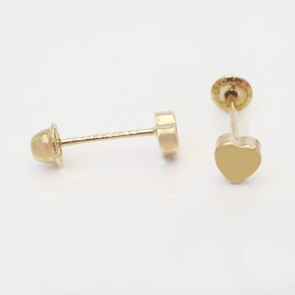 Amor Eterno - Broqueles Corazón Espejo 3mm Aretes Oro 10k - Imagen 5