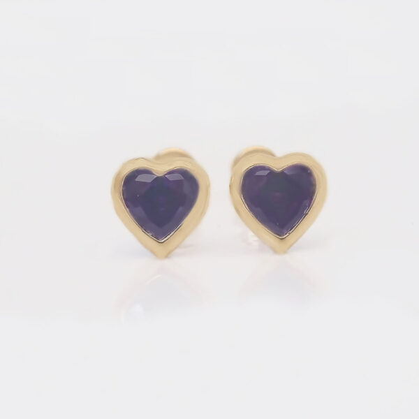 Amor Eterno - Broquel Corazón Bisel #4 / Aretes Oro 10k / Morado - Imagen 4