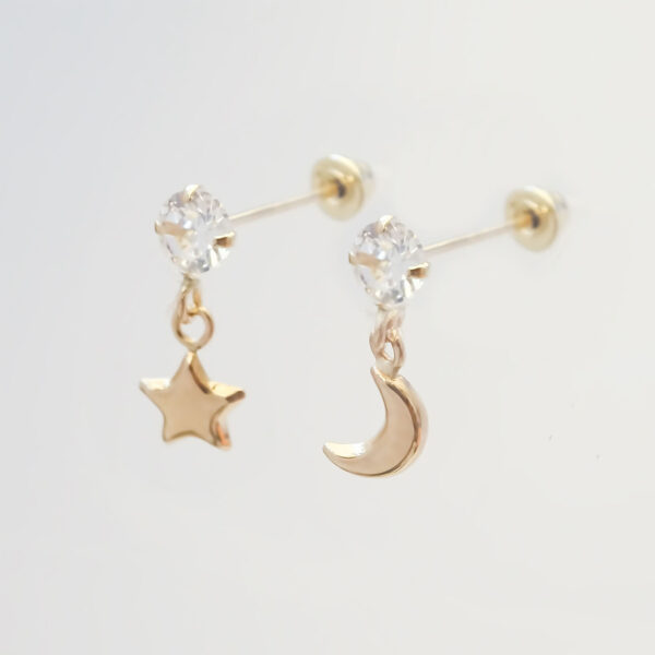 Amor Eterno - Broqueles Destello Luna Estrella Aretes 10k - Imagen 7